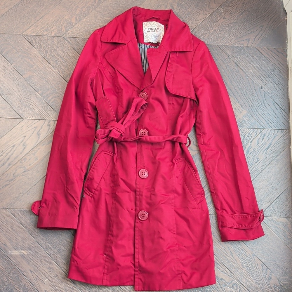 Costa Blanca Red Belted Trench Coat Size 4